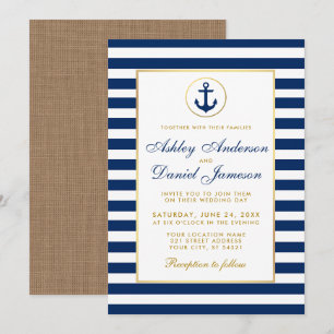 Mariage Nautique Bleu Bleu Grilles Or Invitation B