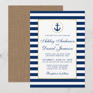 Mariage nautique Bleu Grilles Burlap Invitation