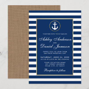 Mariage nautique Bleu Grilles Burlap Invitation