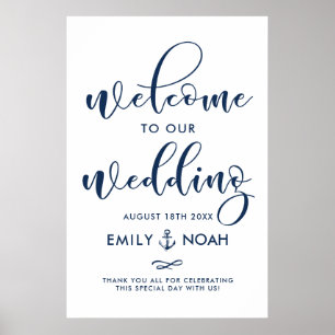 Mariage nautique bleu marine Affiche de bienvenue