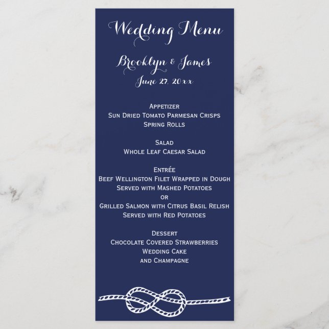 Mariage Nautique bleu marine Cartes de menu (Devant)