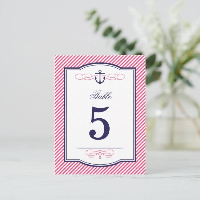 Mariage nautique de marine et rose Cartes Numéro d (Debout devant)