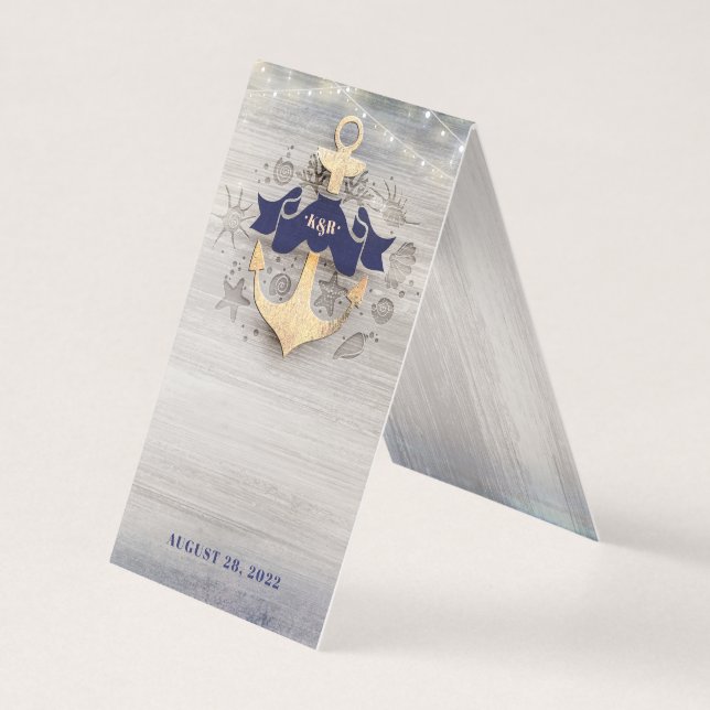 Mariage nautique Gold Ancre | Carte supplémentaire (Front)