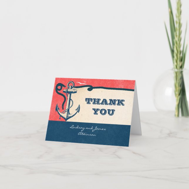 Mariage Nautique Merci Cartes Avec Ancre (Devant)