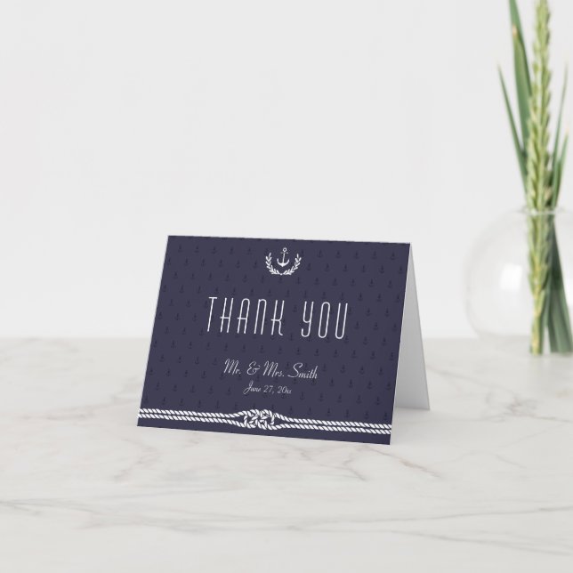 Mariage nautique Merci Note Carte Ancres bleues (Devant)