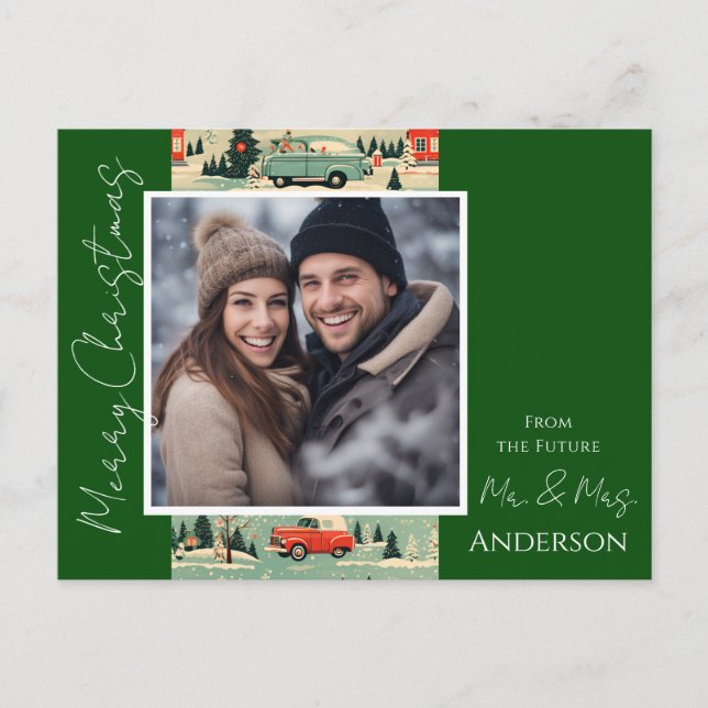 Mariage Noël Rétro Enregistrer la date Carte posta (Devant)