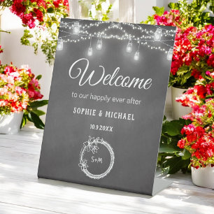 Mariage noir Bienvenue Guirlande rustique SIGNE PI