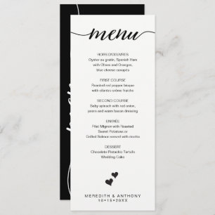 Mariage noir blanc Menu Calligraphie minimaliste