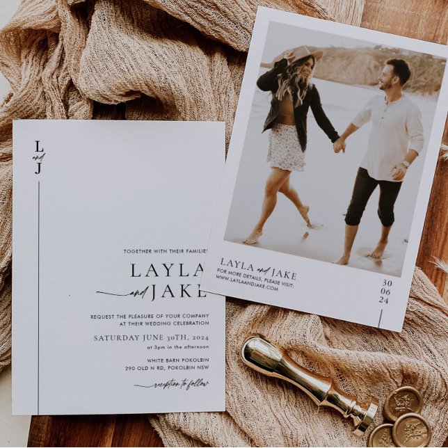 Mariage noir blanc minimaliste - Invitation photo  (Créateur téléchargé)