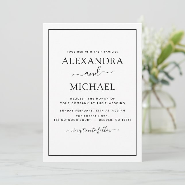 Mariage noir blanc Type moderne Invitation (Debout devant)