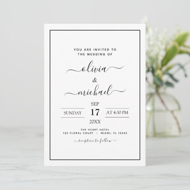 Mariage noir blanc Type moderne Invitation (Debout devant)