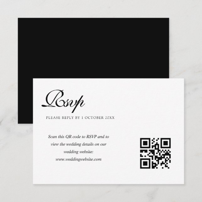 mariage noir et blanc élégant code QR carte rsvp (Devant / Derrière)