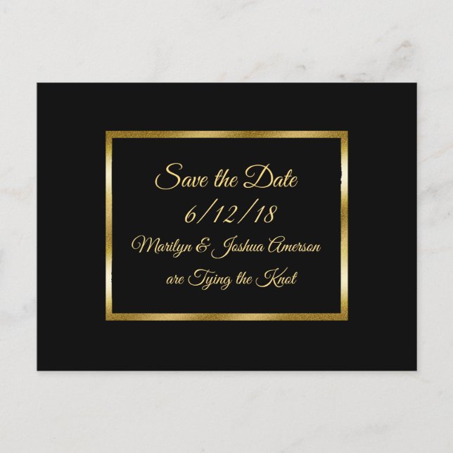 Mariage noir et or Enregistrer la date Cartes post (Devant)