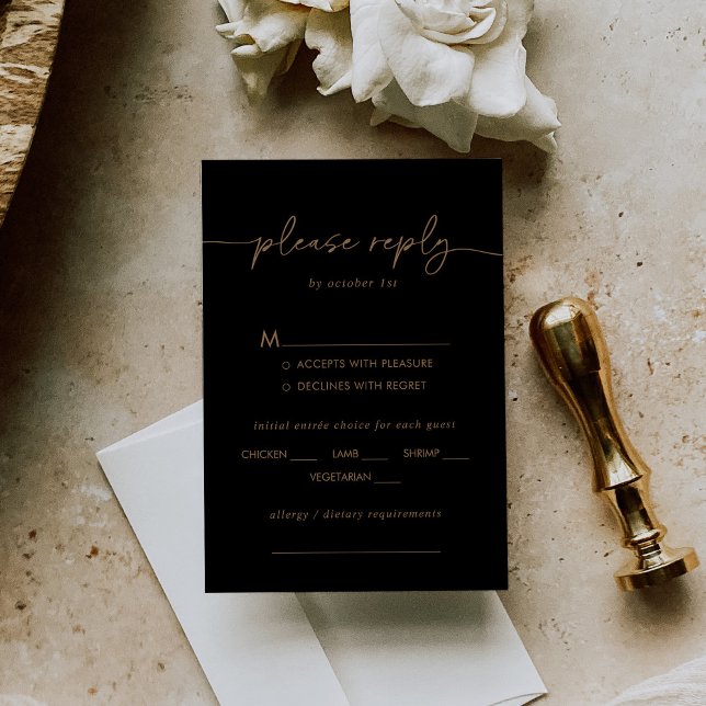 Mariage Noir Gold Classic Choix du menu RSVP (Créateur téléchargé)