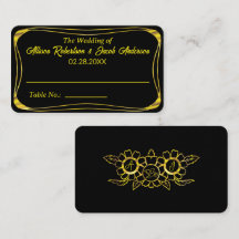 Mariage noir & or Tableau Numéro carte place