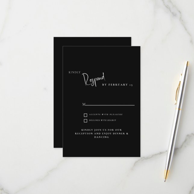 Mariage noir simple et moderne RSVP (Devant/Arrière en situation)