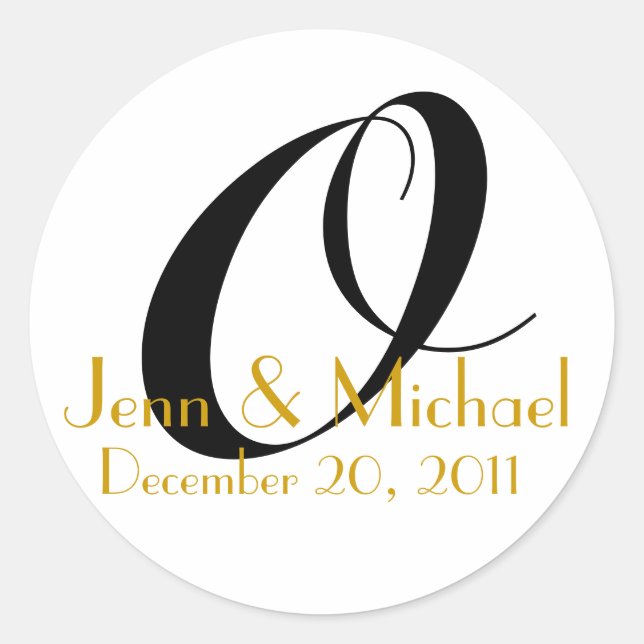 Mariage Noms et Date Monogram Sticker Or (Devant)