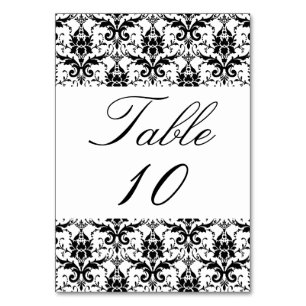 Mariage Numéro de table Elegant noir blanc Damas