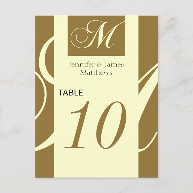 Mariage Numéro de table Gold Cream Monogramme M (Devant)