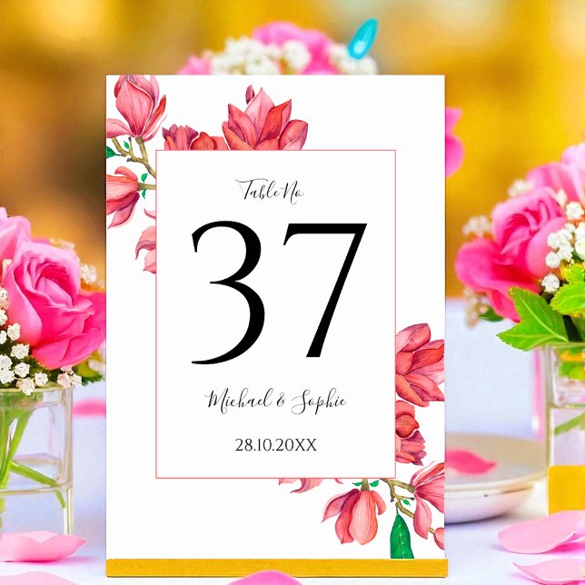 Mariage Numéro de table Rose Blanc Floral (Créateur téléchargé)