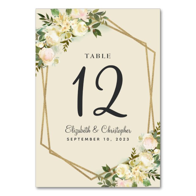 Mariage Numéro de table Rustique Floral Gold Botan (Par défaut)