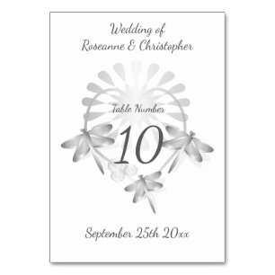 Mariage Numéro de table Silver Dragonflies Coeur