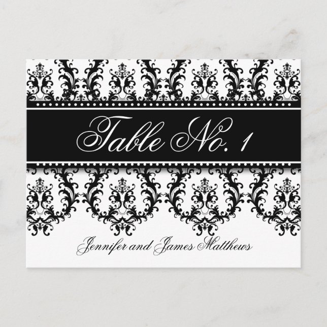 Mariage Numéro de tableau Cartes Damask Names Noir (Devant)