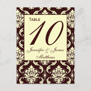 Mariage Numéro de tableau Cartes Ivory Brown Damas