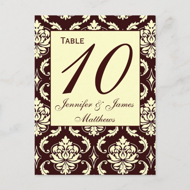Mariage Numéro de tableau Cartes Ivory Brown Damas (Devant)
