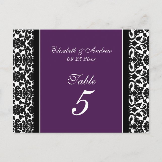 Mariage Numéro de tableau Cartes Plum Damask (Devant)