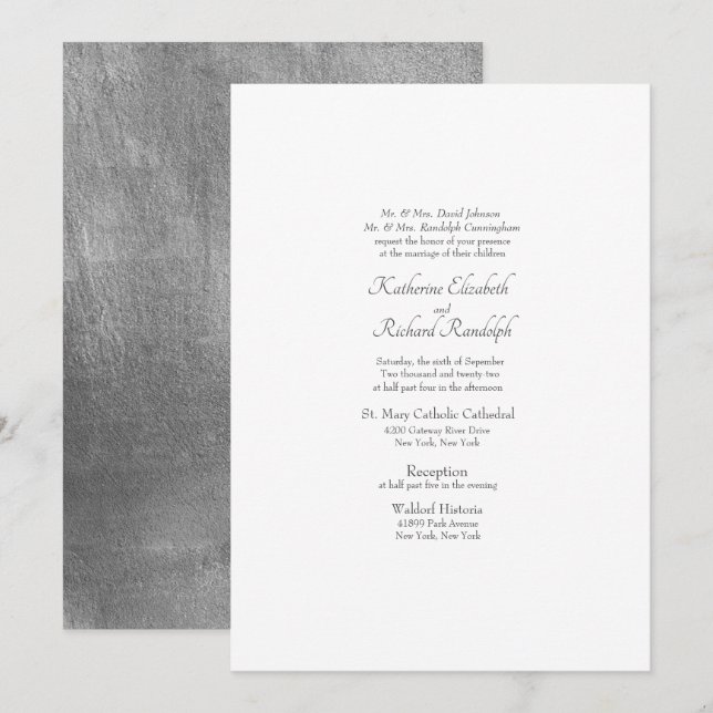 Mariage officiel Argent métallique et invitation b (Devant / Derrière)