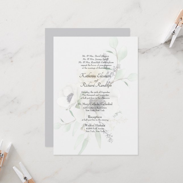 Mariage officiel blanc Invitation florale Parents (Devant/Arrière en situation)