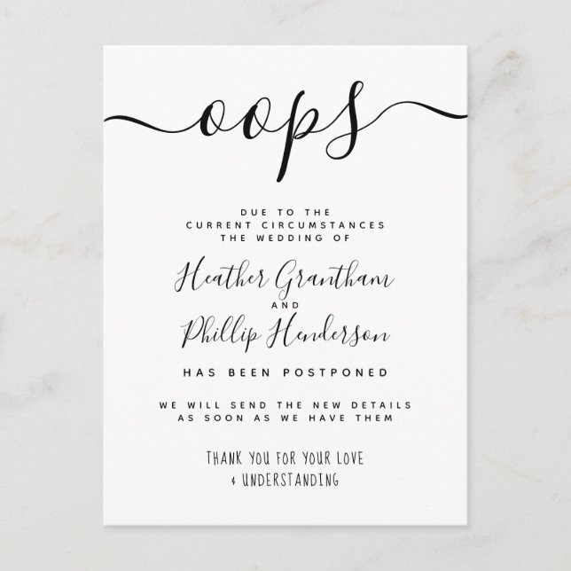 Mariage officiel Oops Faire-part reportée (Devant)