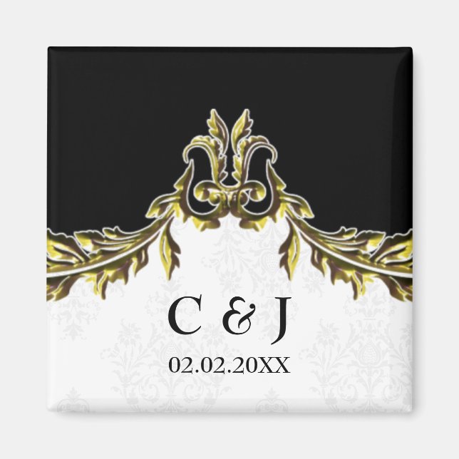 mariage or monogramme enregistrer la date magnets (Devant)