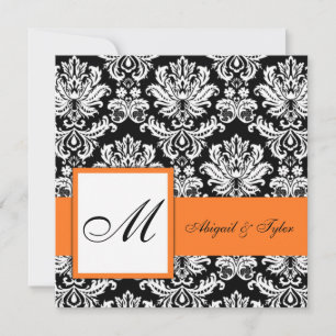 Mariage orange Monogram Damask Invitation