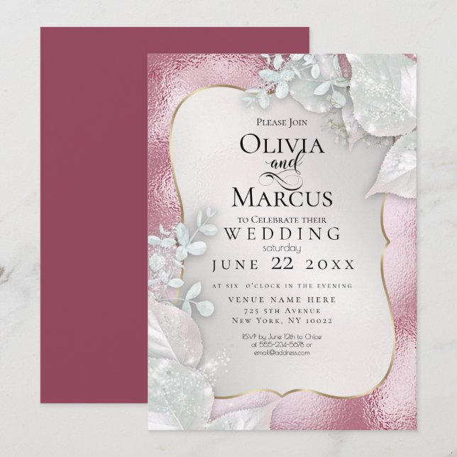 MARIAGE | Pale Bourgogne Pearl Shimmer Invitation (Devant / Derrière)