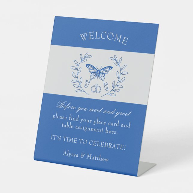 Mariage Papillon bleu, carte de place Panneau Tabl (Recto)