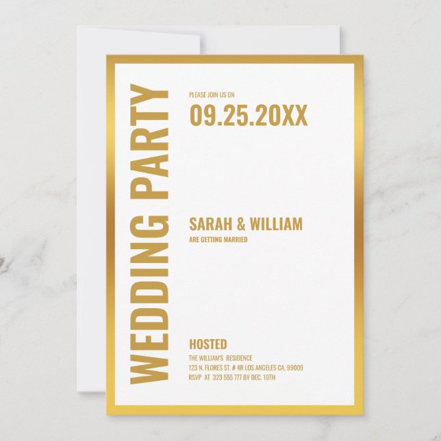 Mariage Party-Blanc avec cadre or Invitation (Devant)