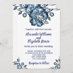 Mariage Pays Chic Blue Flower Invitation