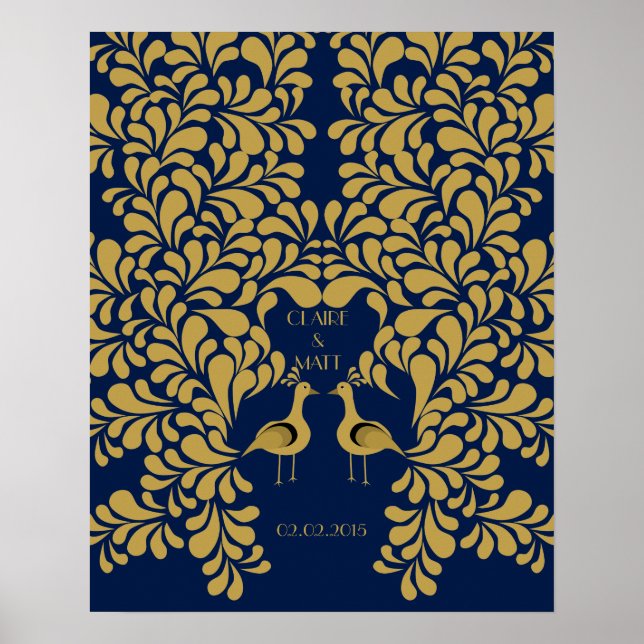 Mariage Peacock Art Déco signant le livre d'or (Devant)