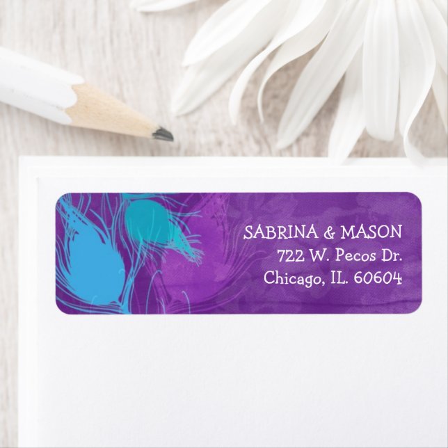 Mariage Peacock Turquoise bleu Adresse de retour (En situation)