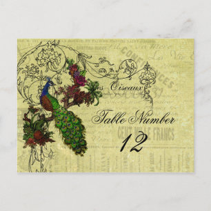 Mariage Peacock vintage Numéro de table Carte post