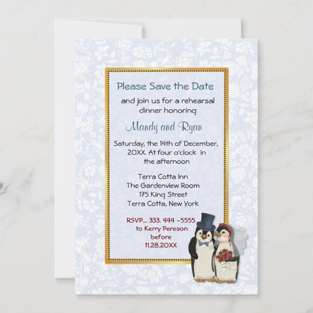 Mariage Penguin - Dîner de répétition Invitation (Devant)