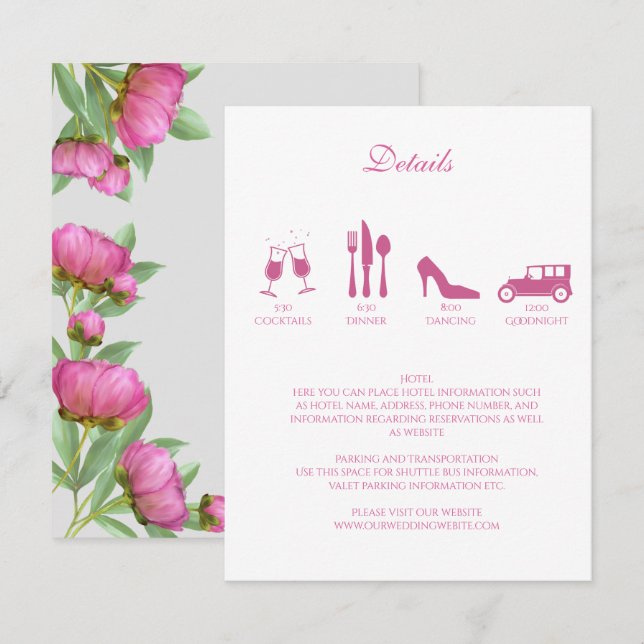 Mariage Peonies Détails Invitation (Devant / Derrière)