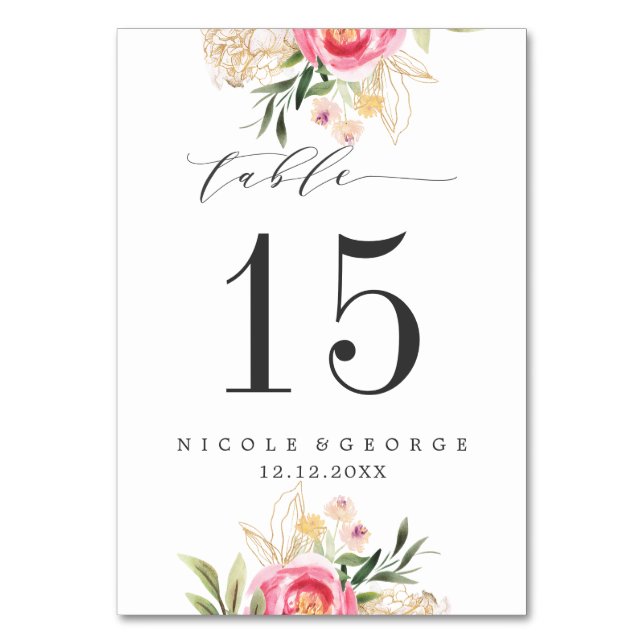 Mariage Peony or Numéro de table personnalisé (Par défaut)