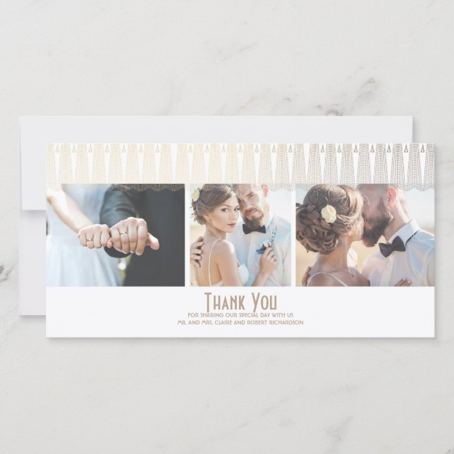Mariage photo Art déco blanc et or Merci photo (Devant)