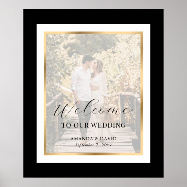 Mariage photo Black Gold Script Affiche de bienven (Devant)
