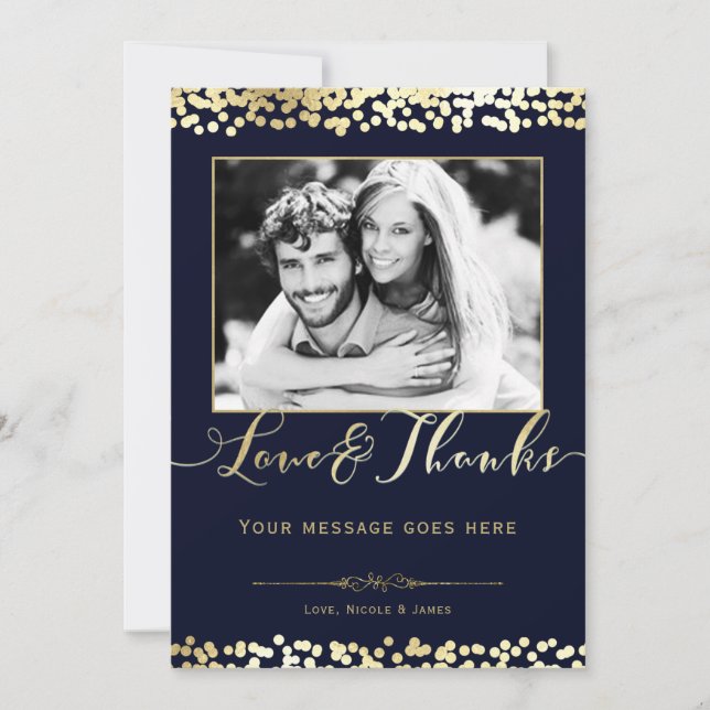 Mariage photo Blue & Gold Confetti Merci (Devant)
