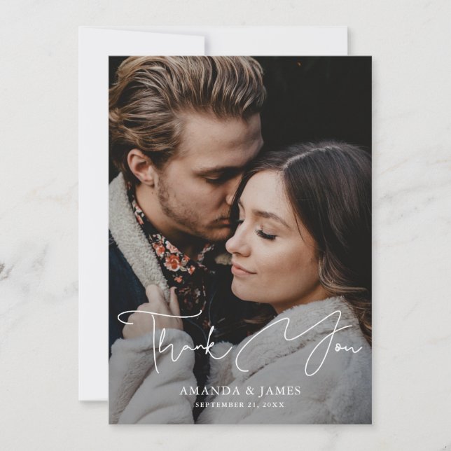 Mariage photo Carte de remerciements avec script m (Devant)