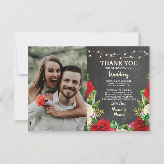 Mariage Photo Carte de remerciements Red Roses Cha (Devant)